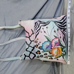 Anuschka handpainted pastel floral animal pattern leather shoulder bag